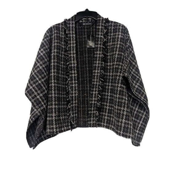 INC two-tone tweed women's ruana poncho topper -BLACK - M/L - Picture 2 of 4